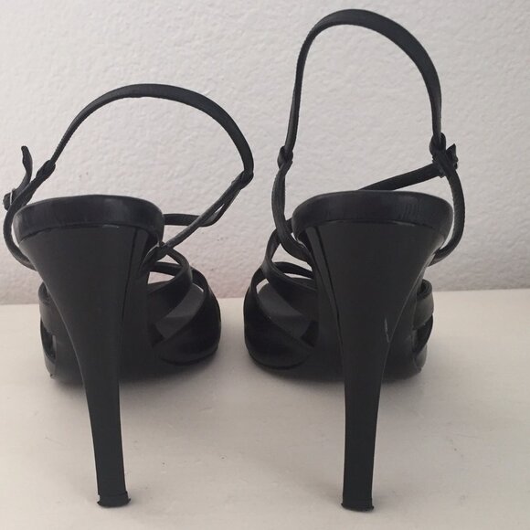 CASADEI STRAPPY BLACK OPEN TOE CUT OUT HEELS ADJUSTABLE BUCKLE CLOSURE - Picture 8 of 10